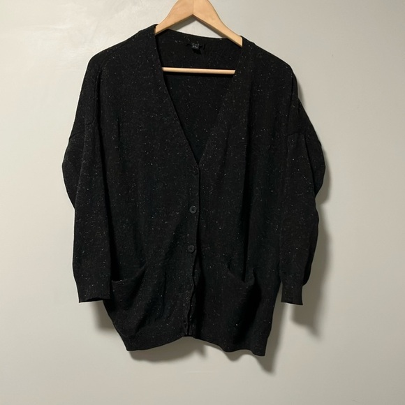 COS Black Flecked 100% Wool Cardigan Sweater - Picture 1 of 6